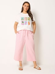 Yours Curve Pink Pull On Cropped Trousers - Image 3 of 6