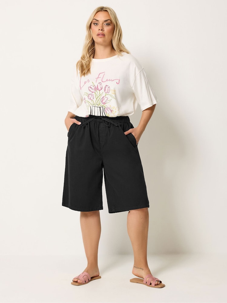 Yours Curve Black Pull On Denim Jorts - Image 2 of 5
