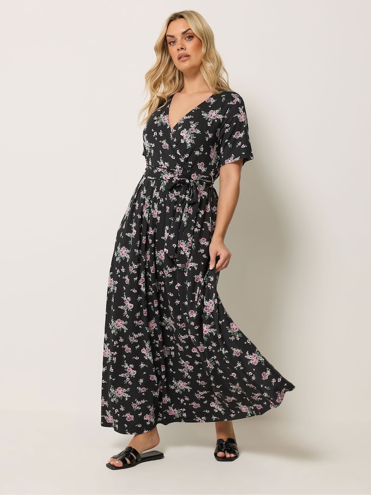 Yours Curve Black Wrap Front Dress - Image 1 of 5