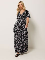 Yours Curve Black Wrap Front Dress - Image 2 of 5