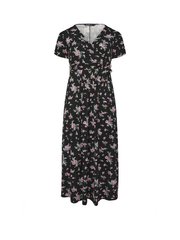 Yours Curve Black Wrap Front Dress - Image 5 of 5