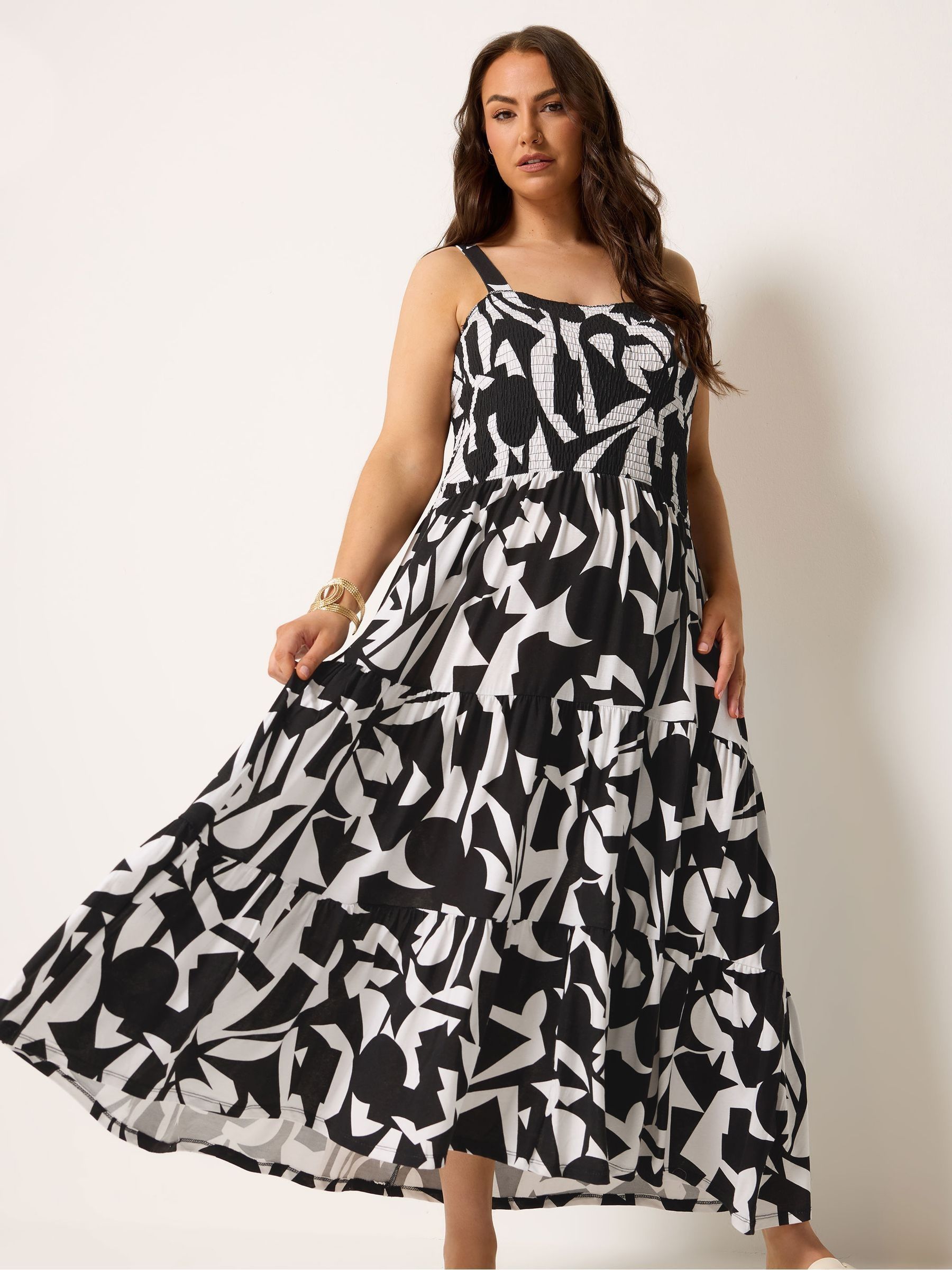 Yours Curve Women's Black Shirred Midaxi Dress