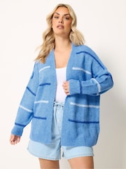 Yours Curve Blue Stripe Cardigan - Image 1 of 5
