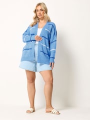 Yours Curve Blue Stripe Cardigan - Image 2 of 5