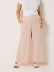 Yours Curve Orange Stripe Wide Leg Linen Trousers - Image 1 of 5