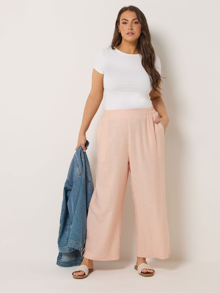 Yours Curve Orange Stripe Wide Leg Linen Trousers - Image 2 of 5