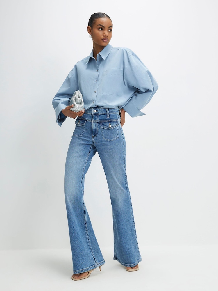 River Island Blue High Waisted Tailored Wide Leg Jeans - Image 1 of 4