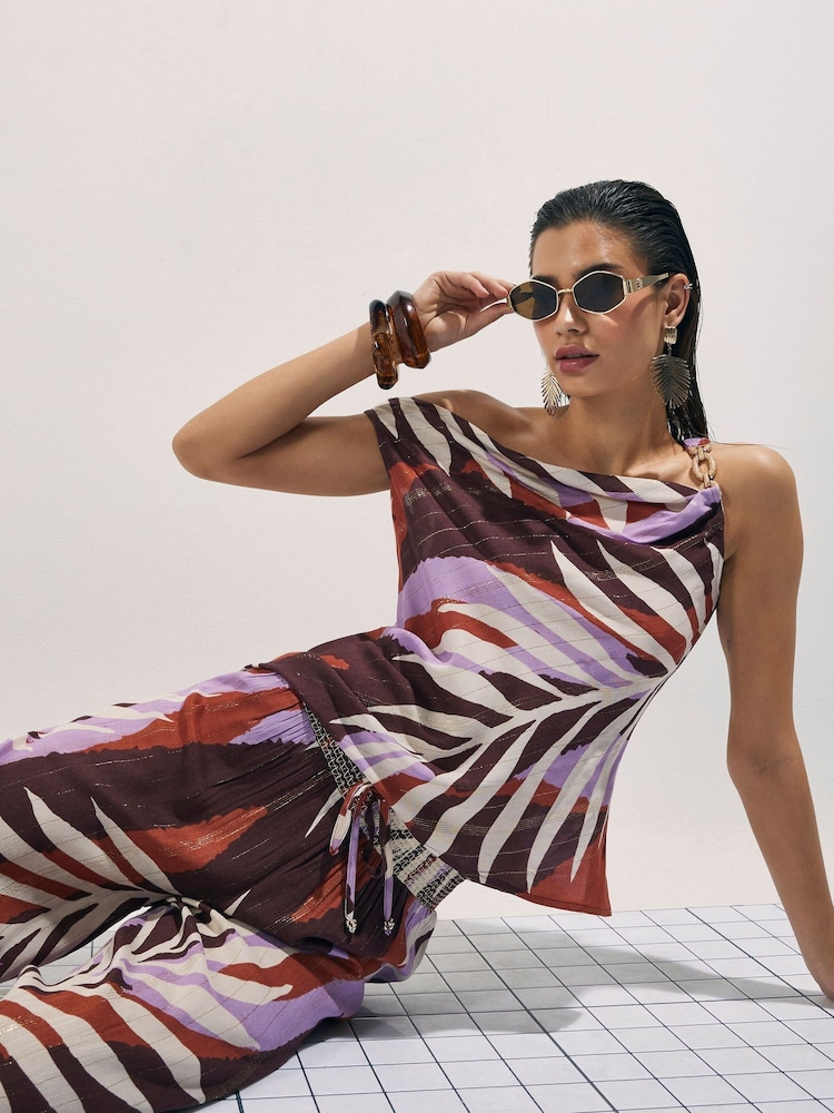 River Island Brown Leaf Print Asymmetric Chain Top - Image 2 of 4 River Island Brown Leaf Print Asymmetric Chain Top - Image 2 of 4