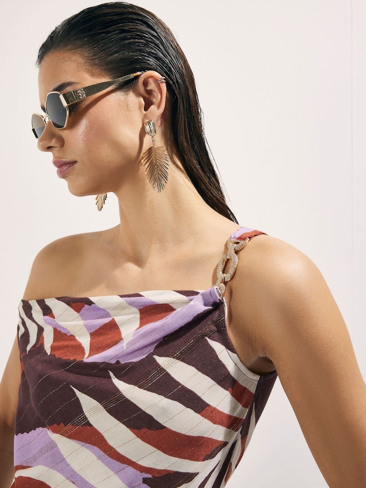 River Island Brown Leaf Print Asymmetric Chain Top - Image 4 of 4 River Island Brown Leaf Print Asymmetric Chain Top - Image 4 of 4