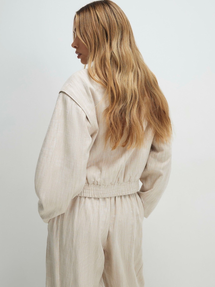 River Island Grey Linen Look Tailored Bomber Jacket - Image 4 of 4 River Island Grey Linen Look Tailored Bomber Jacket - Image 4 of 4