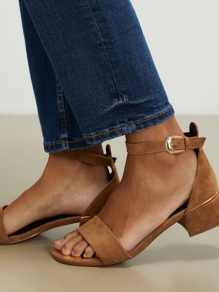 River Island Brown Wide Fit Faux Suede Heeled Sandals - Image 1 of 6