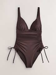Sjokoladebrun - Adjustable Ruched Side Plunge Tummy Control Swimsuit - Bilde 6 av 9
