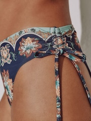Navy/Peach Floral High Leg Bikini Bottoms - Image 4 of 7