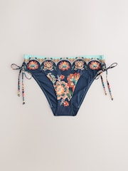 Navy/Peach Floral High Leg Bikini Bottoms - Image 5 of 7