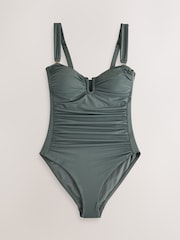 Khaki Green U Trim Gathered Bandeau Tummy Control Swimsuit - Image 6 of 9