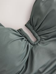 Khaki Green U Trim Gathered Bandeau Tummy Control Swimsuit - Image 7 of 9