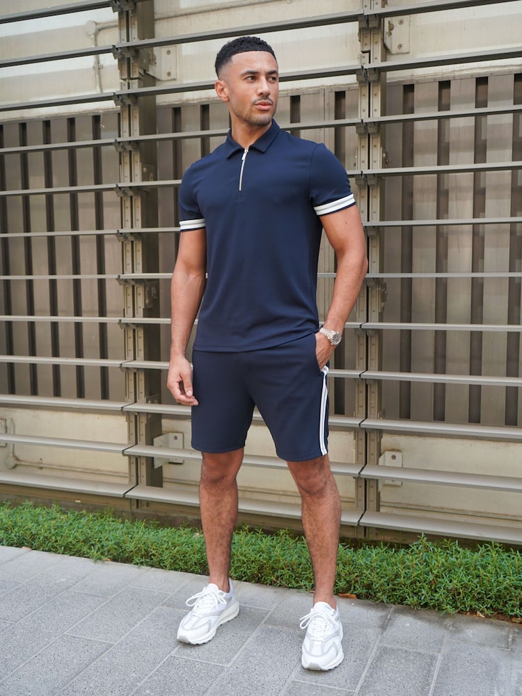CAPO Blue Textured Tape Zip Polo Shirt - Image 1 of 5