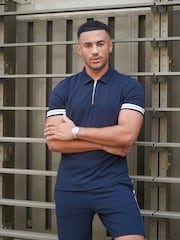 CAPO Blue Textured Tape Zip Polo Shirt - Image 2 of 5