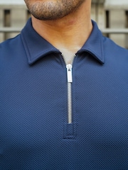 CAPO Blue Textured Tape Zip Polo Shirt - Image 3 of 5