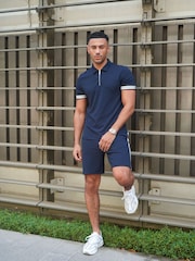 CAPO Blue Textured Tape Zip Polo Shirt - Image 4 of 5