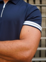 CAPO Blue Textured Tape Zip Polo Shirt - Image 5 of 5