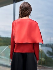 Red Satin Cape Long Sleeve Blouse - Image 2 of 7