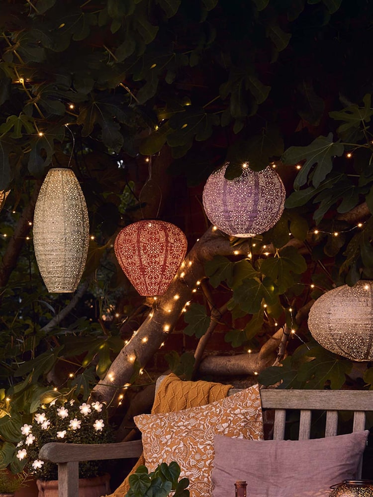 Lights4fun 5 Piece Gold Tyvek Solar Lantern Bundle Set - Image 1 of 6