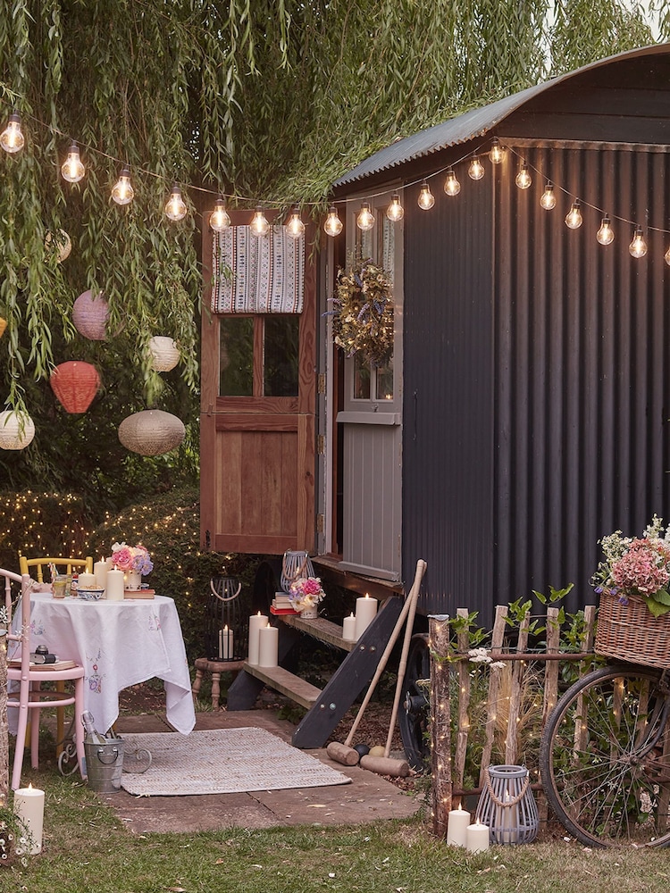 Lights4fun 5 Piece Gold Tyvek Solar Lantern Bundle Set - Image 2 of 6