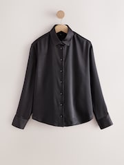 Black Satin Long Sleeve Shirt - Image 1 of 3