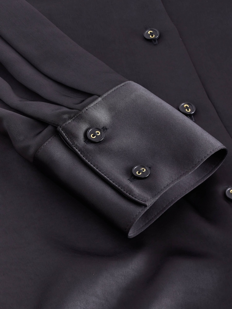 Black Satin Long Sleeve Shirt - Image 3 of 3 Black Satin Long Sleeve Shirt - Image 3 of 3
