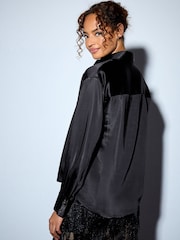 Black Satin Long Sleeve Shirt - Image 4 of 8