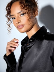 Black Satin Long Sleeve Shirt - Image 5 of 8