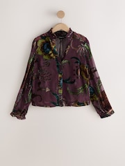 Wine Kew Collection x Next Floral Burnout Long Sleeve Blouse - Image 1 of 3