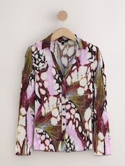 Purple Abstract Butterfly Print Plisse Long Sleeve Shirt - Image 1 of 3