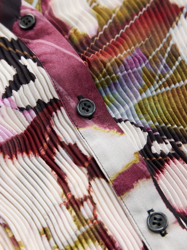 Purple Abstract Butterfly Print Plisse Long Sleeve Shirt - Image 3 of 3 Purple Abstract Butterfly Print Plisse Long Sleeve Shirt - Image 3 of 3