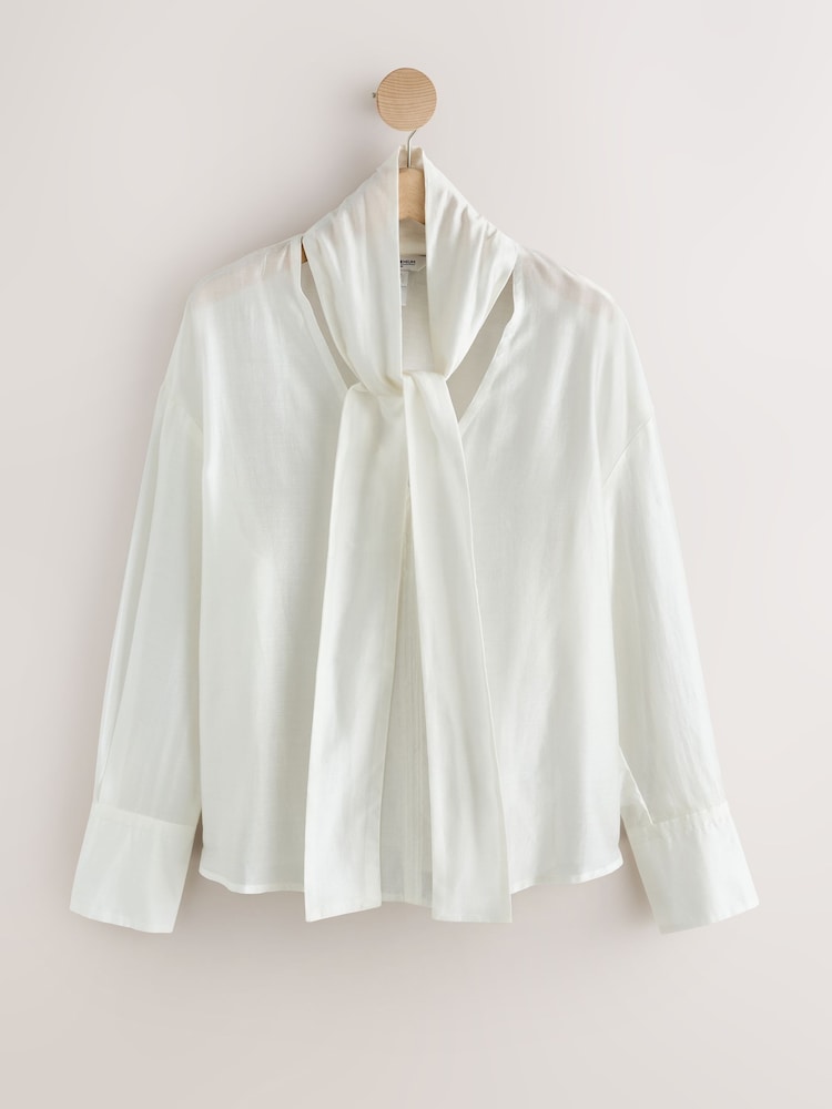 Кремово-бежевий - N. Premium Scarf Detail V-Neck Blouse - Image 1 of 3