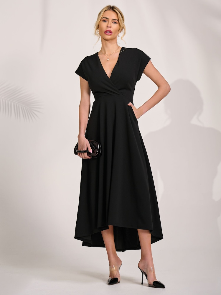 Jolie Moi Black Printed Scuba Dipped Hem Maxi Dress - Image 1 of 6 Jolie Moi Black Printed Scuba Dipped Hem Maxi Dress - Image 1 of 6