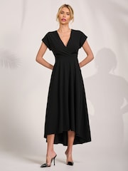 Jolie Moi Black Printed Scuba Dipped Hem Maxi Dress - Image 5 of 6