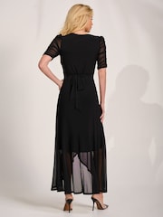 Jolie Moi Black Ruched Sleeve Mesh Maxi Dress - Image 2 of 6