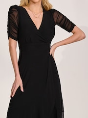 Jolie Moi Black Ruched Sleeve Mesh Maxi Dress - Image 3 of 6