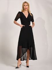 Jolie Moi Black Ruched Sleeve Mesh Maxi Dress - Image 4 of 6