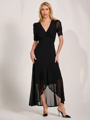 Jolie Moi Black Ruched Sleeve Mesh Maxi Dress - Image 5 of 6