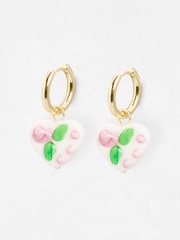 Oliver Bonas White Lydia Ceramic Painted Heart Drop Hoop Earrings - Image 1 of 5