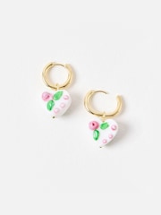 Oliver Bonas White Lydia Ceramic Painted Heart Drop Hoop Earrings - Image 3 of 5