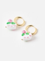 Oliver Bonas White Lydia Ceramic Painted Heart Drop Hoop Earrings - Image 4 of 5
