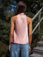Pink Fringe Tassel Scarf Satin Halter Top - Image 3 of 8