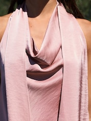 Pink Fringe Tassel Scarf Satin Halter Top - Image 4 of 8