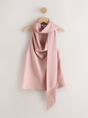 Pink Fringe Tassel Scarf Satin Halter Top - Image 5 of 8
