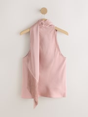 Pink Fringe Tassel Scarf Satin Halter Top - Image 6 of 8