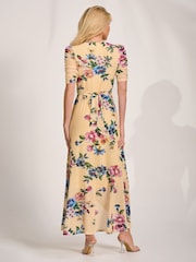 Jolie Moi Yellow Ruched Sleeve Mesh Maxi Dress - Image 2 of 6